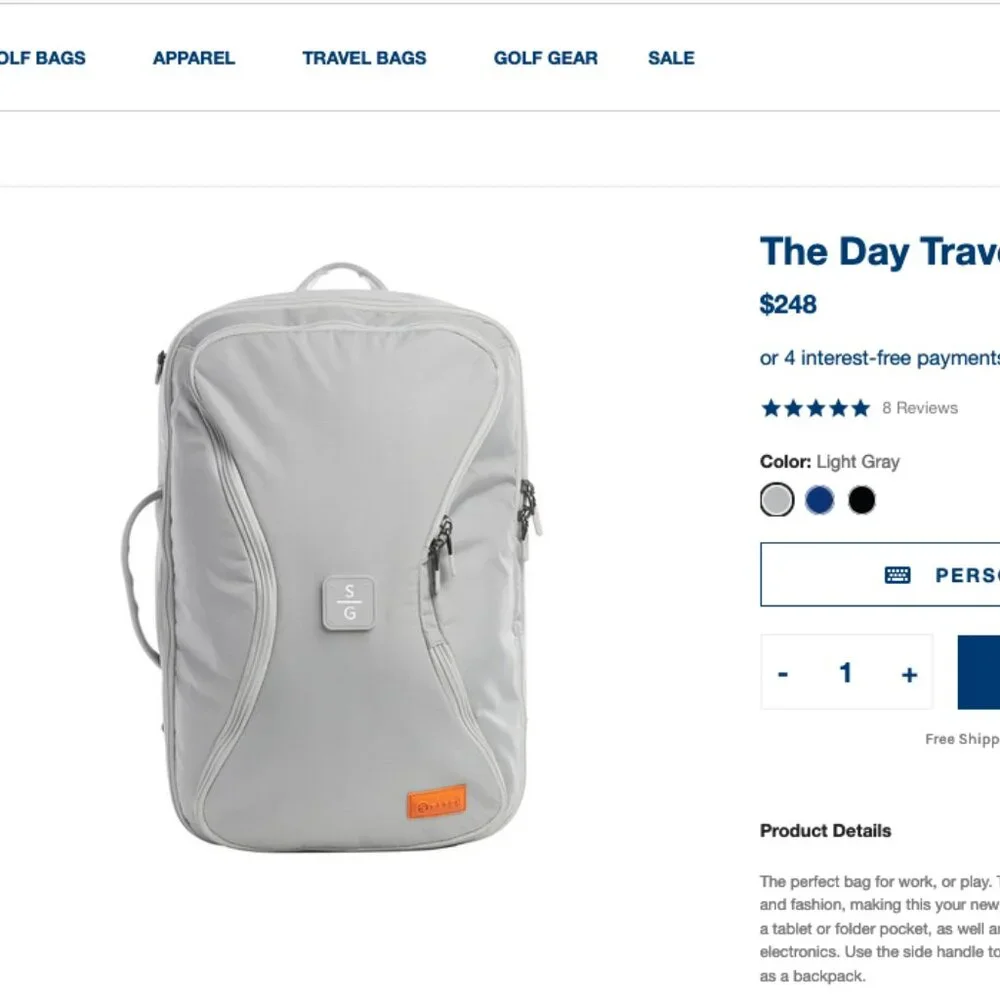 NWT Stitch Golf The Day Traveler Backpack LtGray